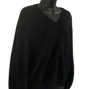 Lands End Black Medium Mens Cotton Sweater V-neck Comfy Soft Warm